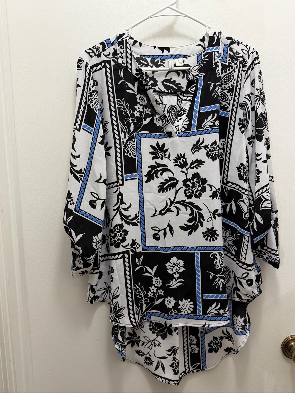 Cato Black, White & Blue Floral Patchwork Tunic